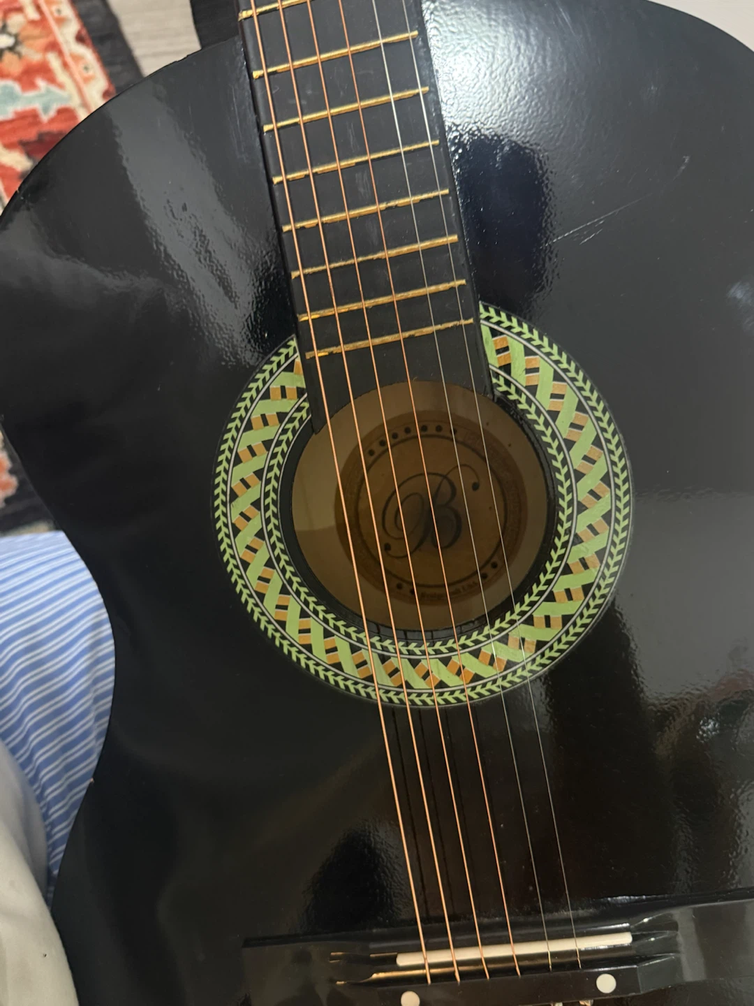 Black Acoustic Guitar with Strap