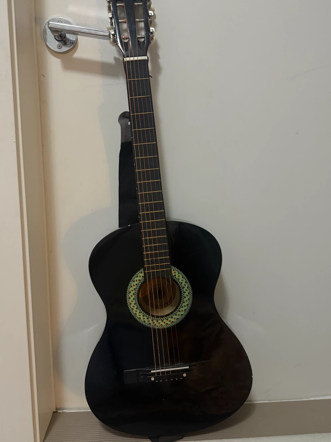 Black Acoustic Guitar with Strap - photo 2