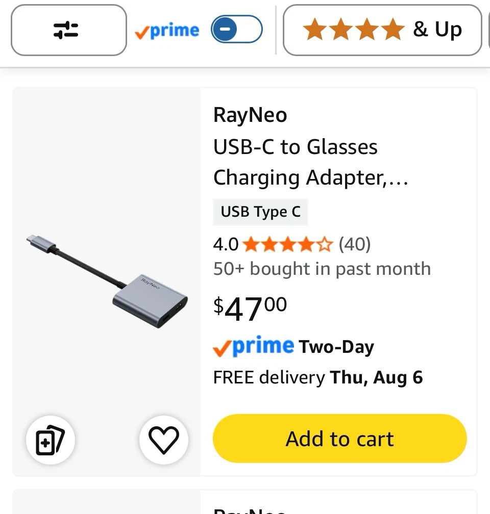 RayNeo USB-C to Glasses Charging Adapter 4K@60Hz