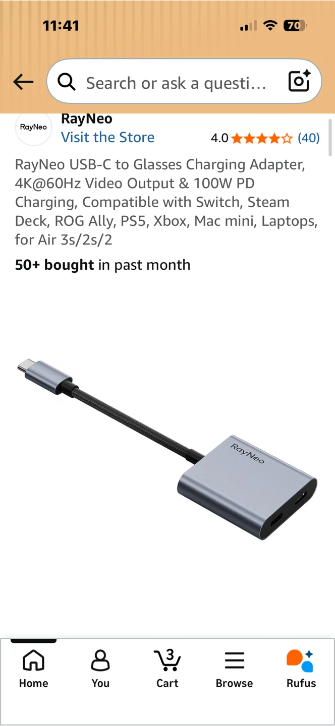 RayNeo USB-C to Glasses Charging Adapter 4K@60Hz - photo 2