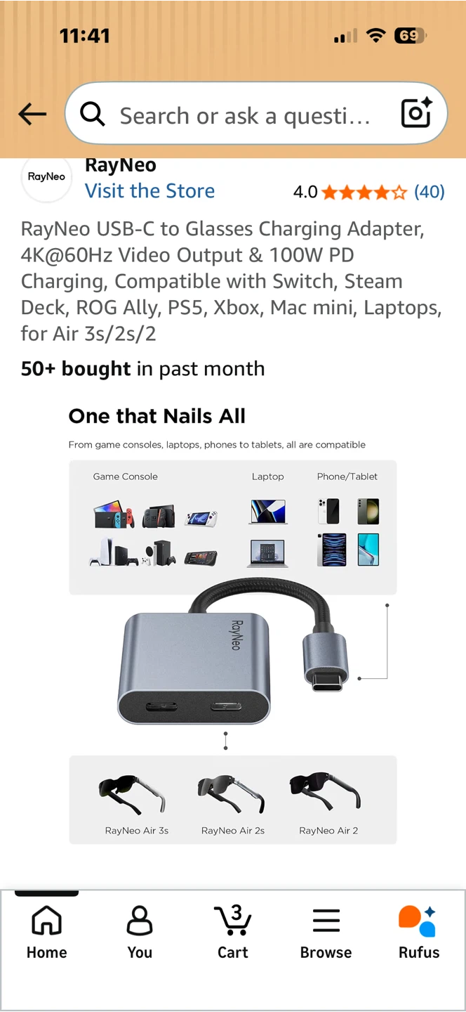 RayNeo USB-C to Glasses Charging Adapter 4K@60Hz - photo 4