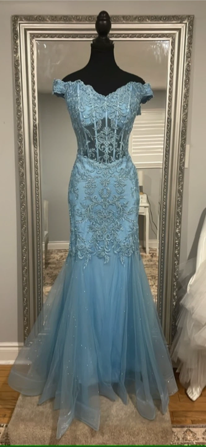 Light Blue Off-the-Shoulder Prom Dress