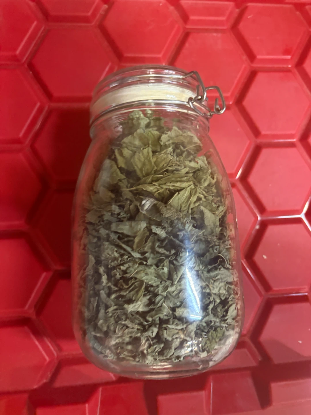 Jar of Dried lemon grass Leaves