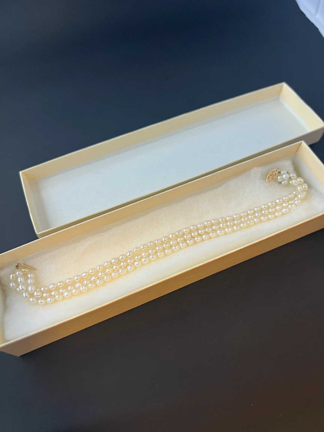 Vintage 3-Strand 14K Gold Filigree Clasp Pearl Bracelet