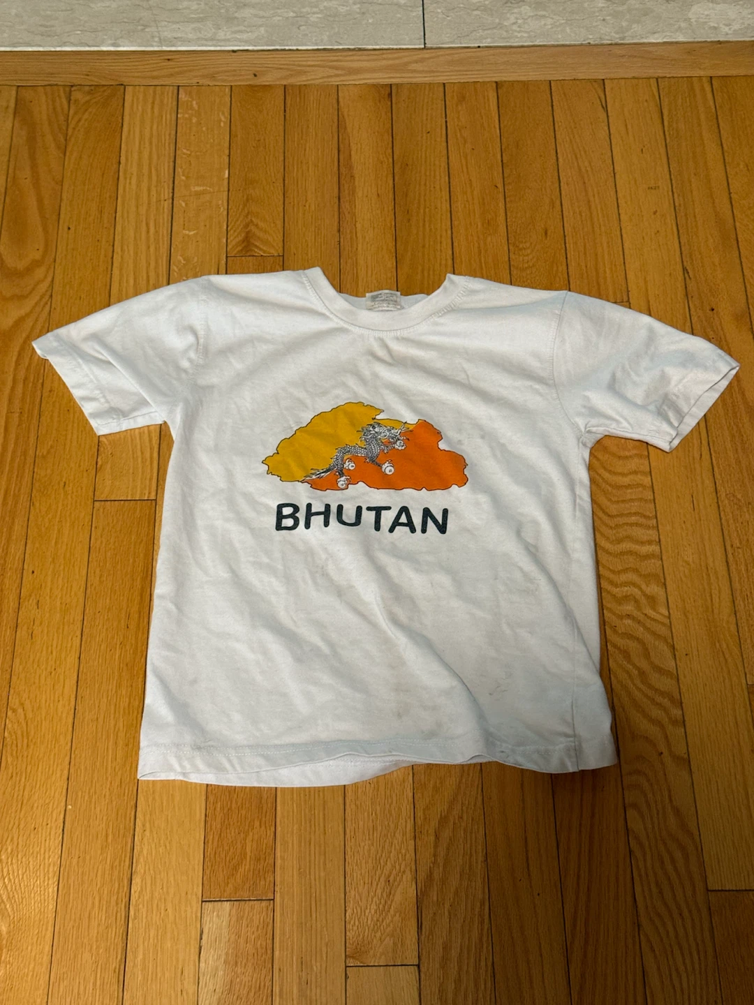 White T-Shirt with Bhutan Map Graphic