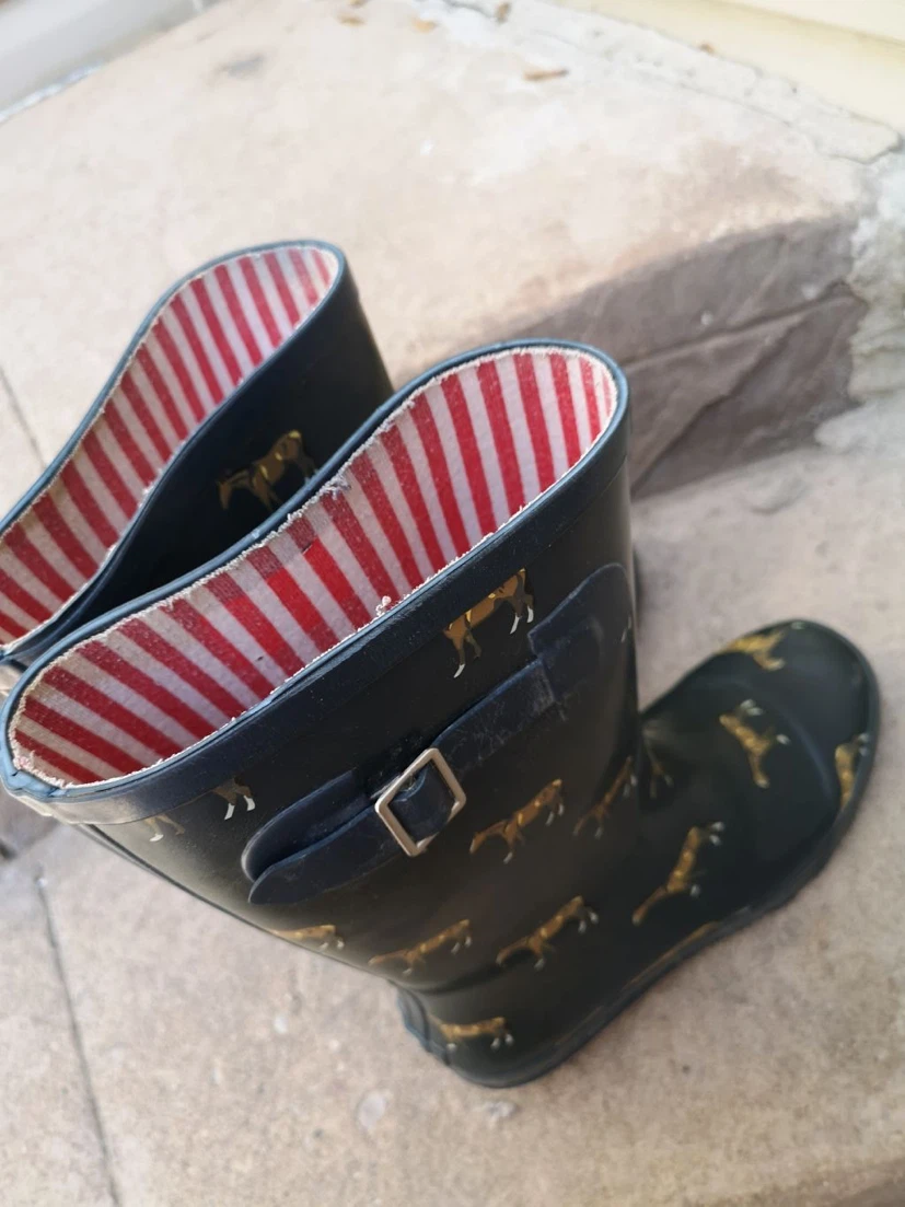 Navy Horse Print Rubber Rain Boots - Size 6