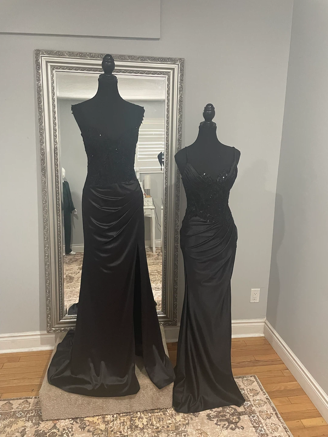 Black Beaded Bodice Evening Gown
