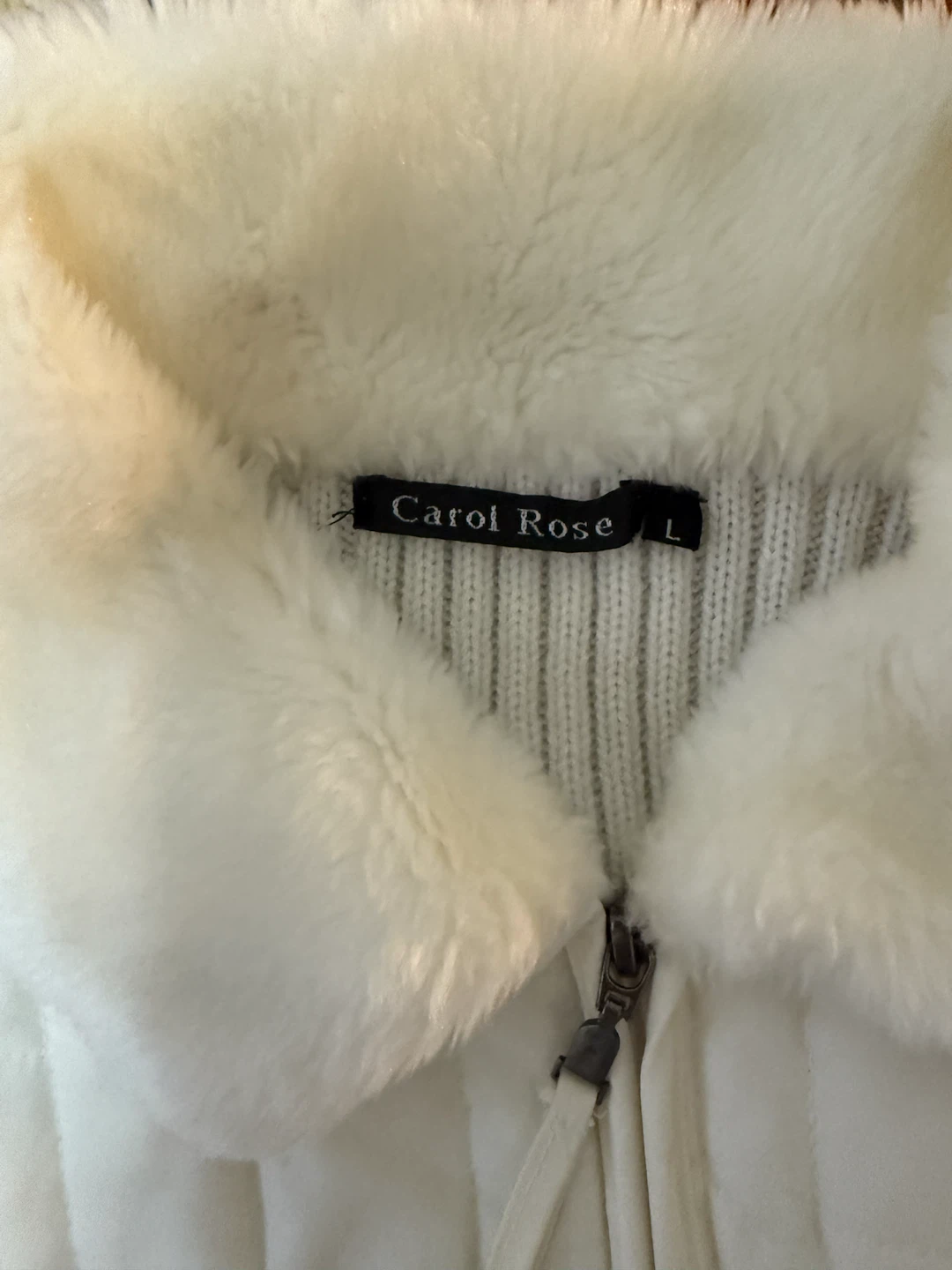 Carol Rose White Quilted Jacket with Fur Collar