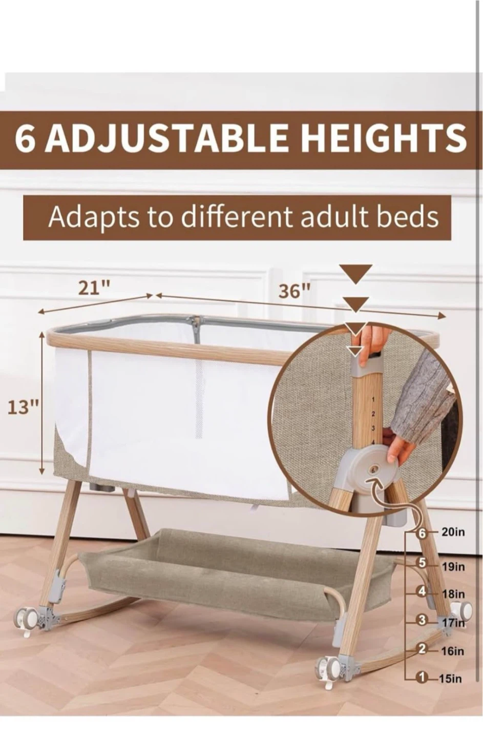 3-in-1 Convertible Baby Bassinet Bedside Sleeper - photo 4