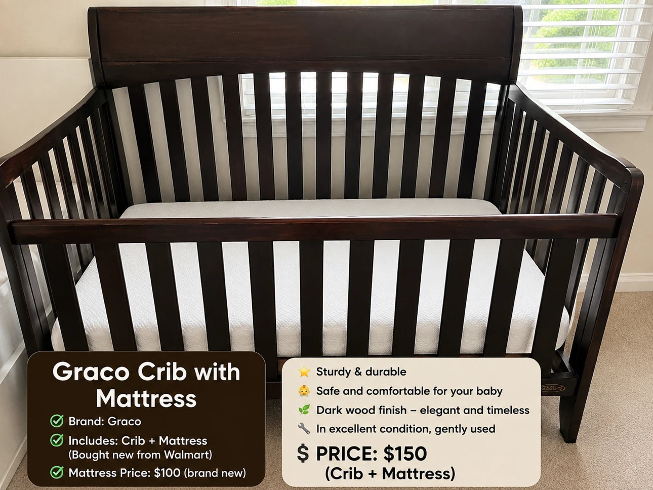 Graco Crib with Mattress - photo 2