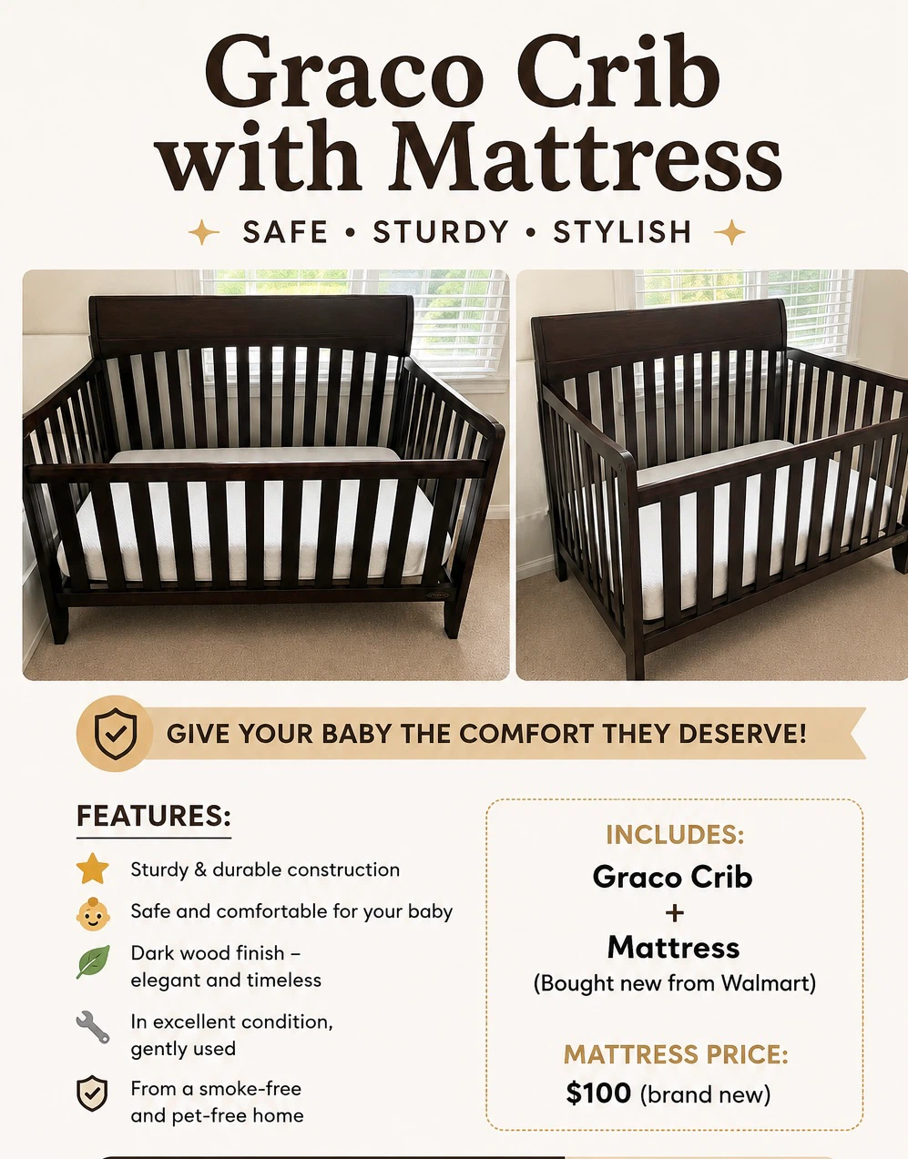 Graco Crib with Mattress - photo 3