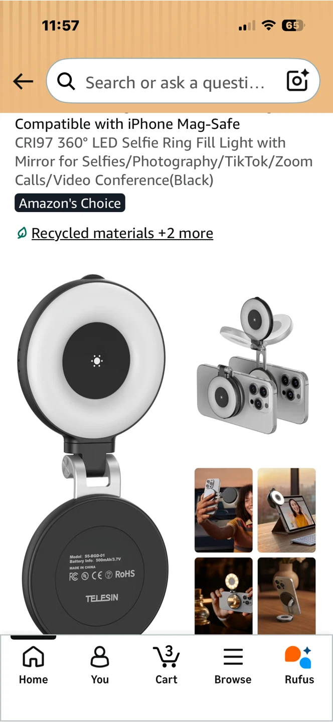 TELESIN CRI97 Magnetic Selfie Ring Light with Mirror - photo 2
