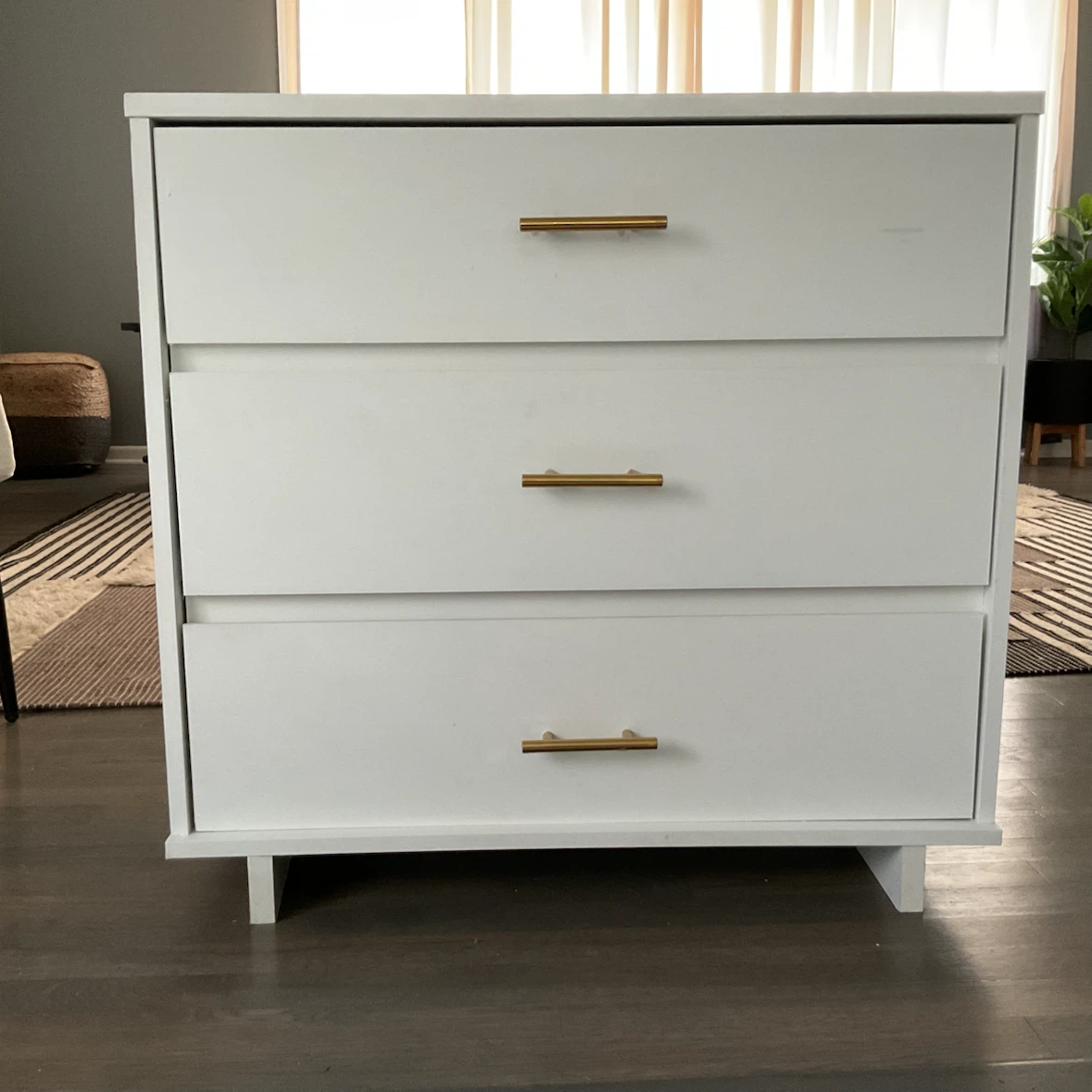White 3-Drawer Dresser with Gold Handles