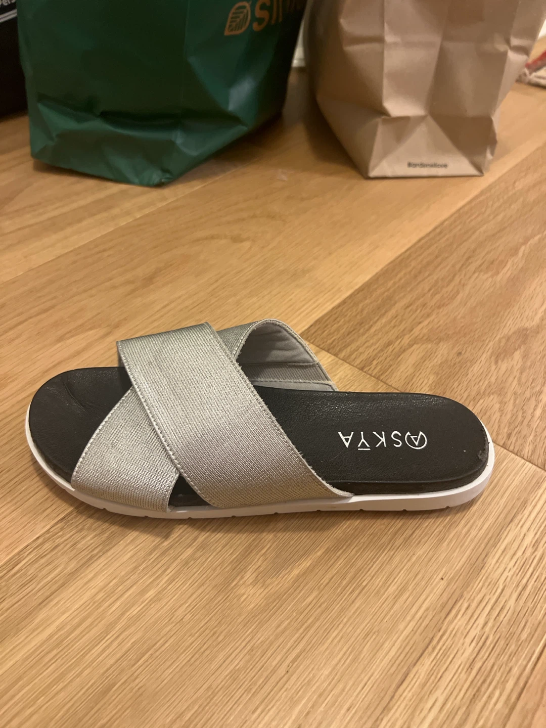 ASKYA Silver Cross-Strap Slides - photo 3