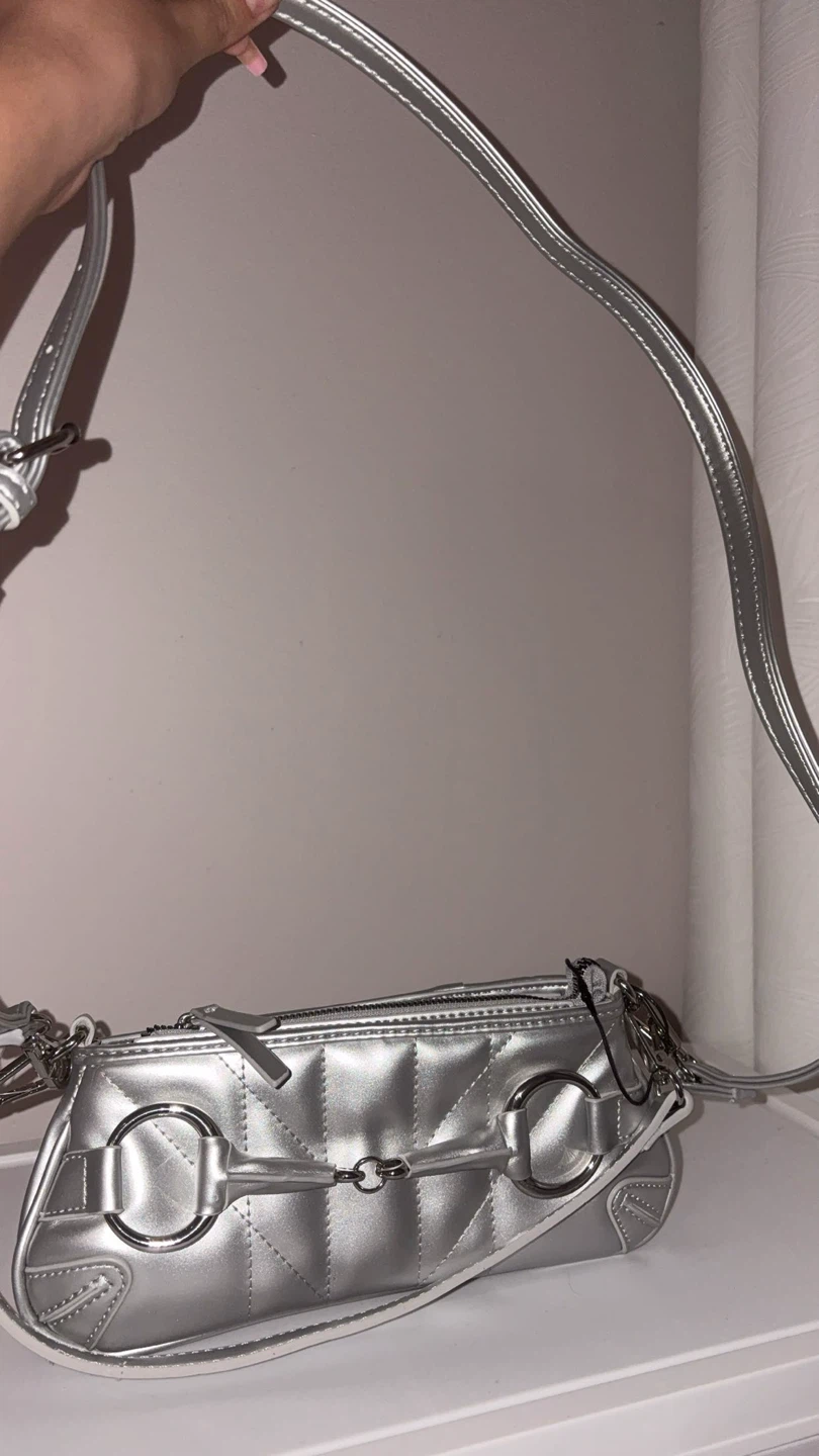 Silver Quilted Shoulder Bag with Bit Detail