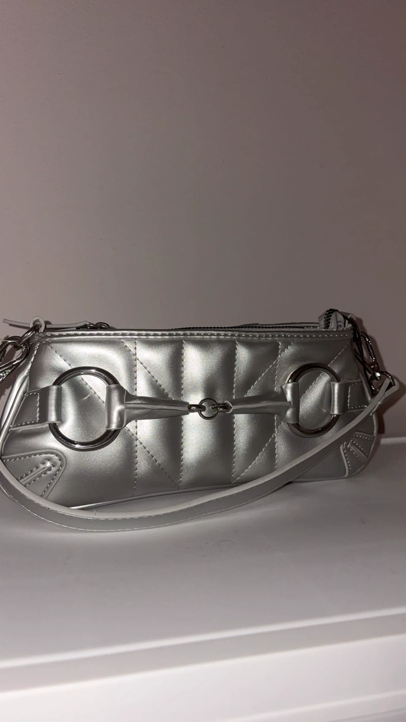 Silver Quilted Shoulder Bag with Bit Detail - photo 2