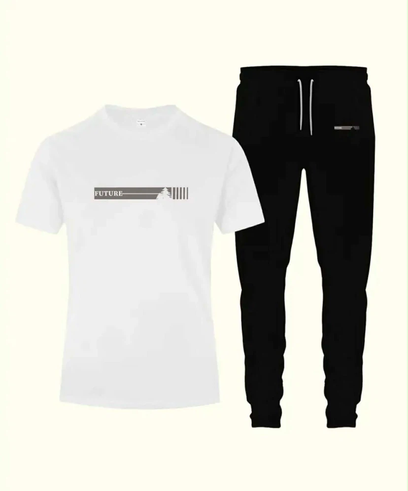 Men's White T-Shirt and Black Jogger Set - photo 2