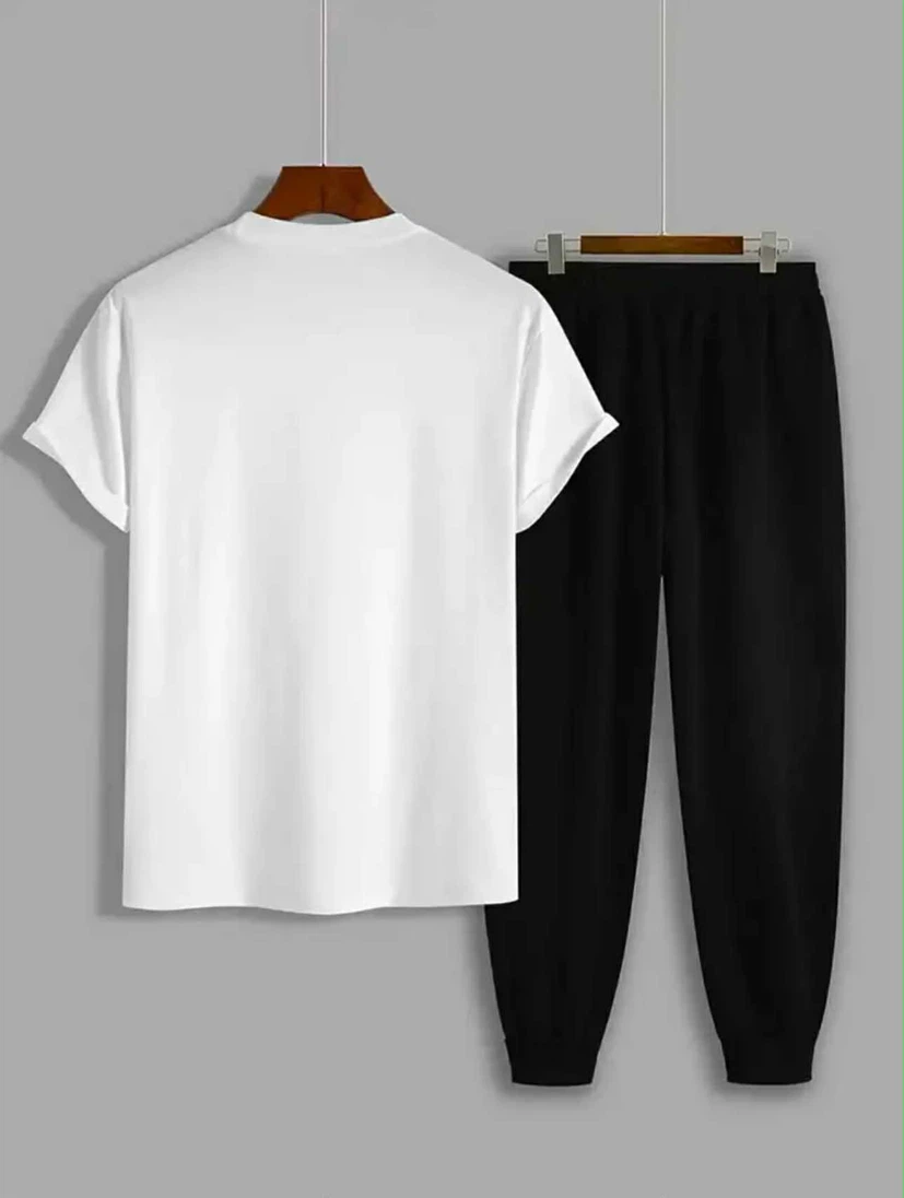 Men's White T-Shirt and Black Jogger Set - photo 3
