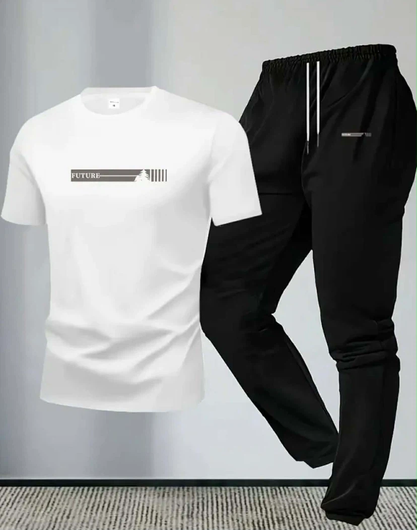 Men's White T-Shirt and Black Jogger Set - photo 4