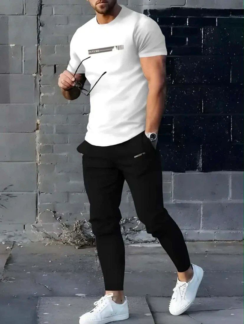 Men's White T-Shirt and Black Jogger Set - photo 5