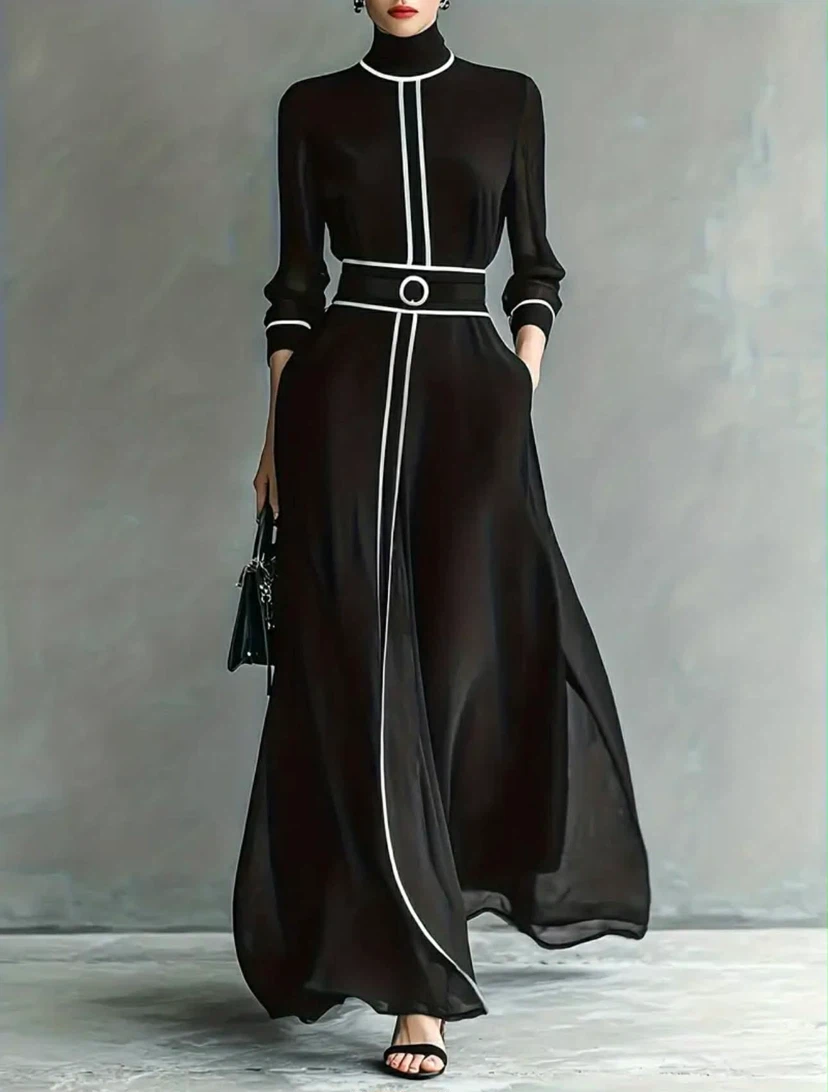 Black Maxi Dress with White Trim