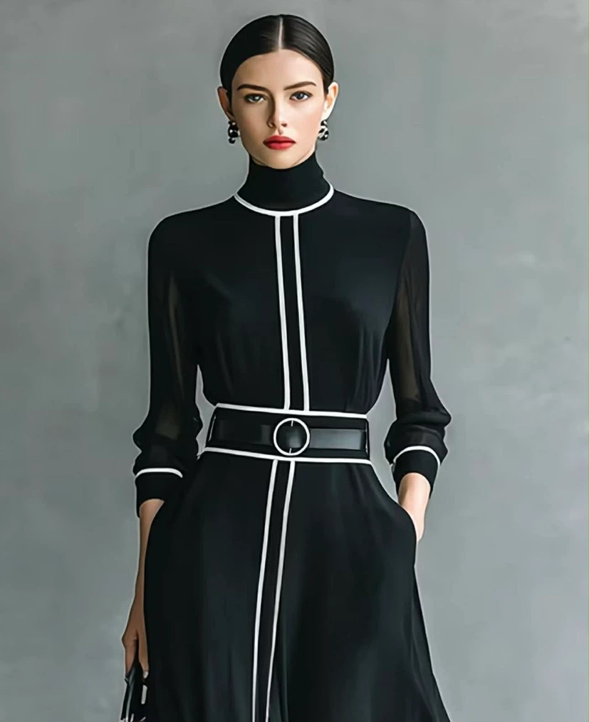 Black Maxi Dress with White Trim - photo 3