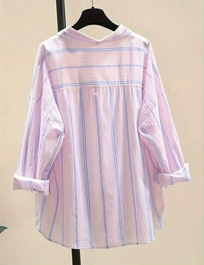 Pink and Blue Striped Oversized Button-Up Shirt - photo 2