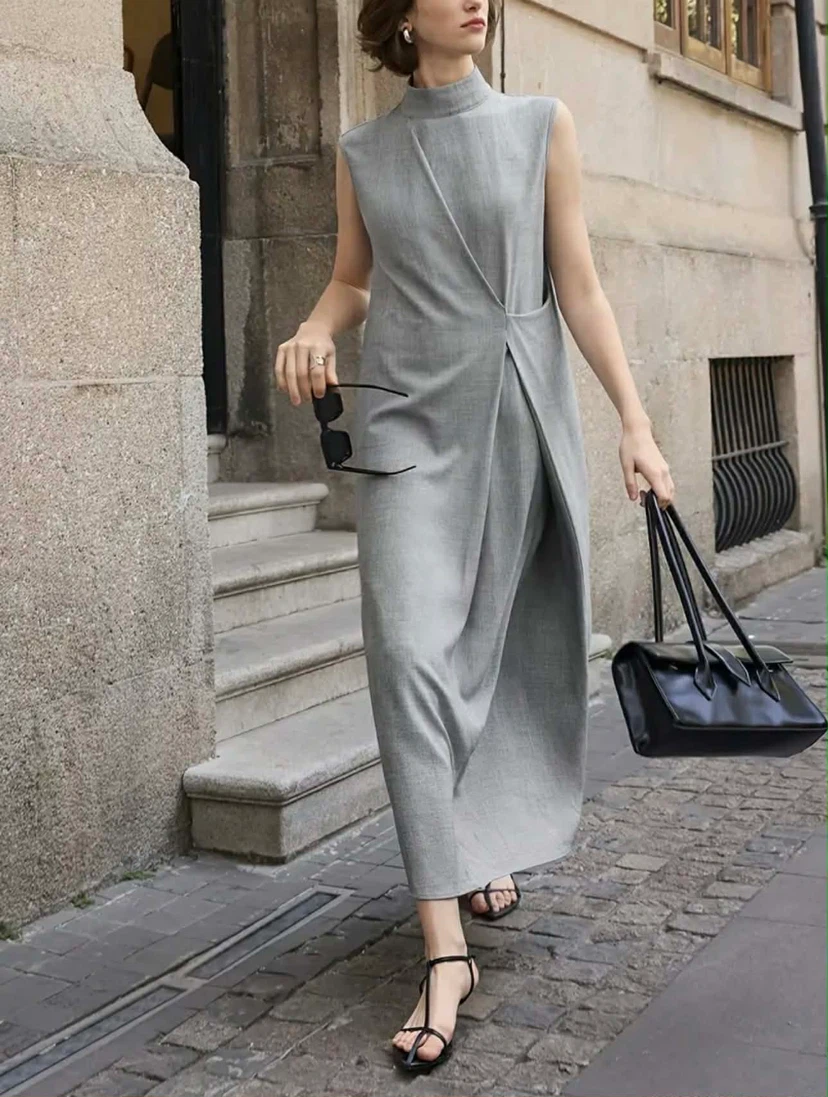 Sleeveless Grey Maxi Dress