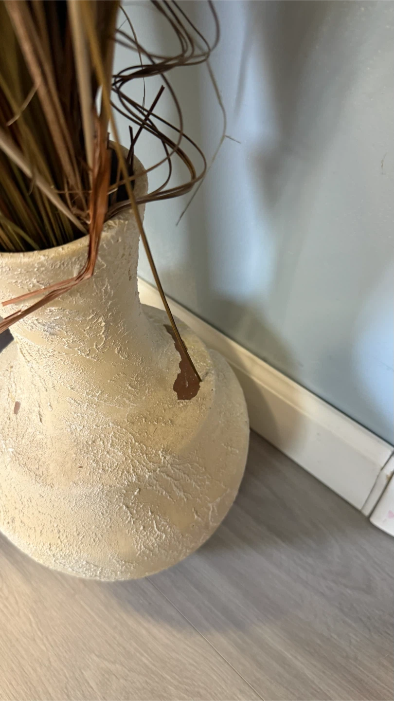 Textured Beige Ceramic Vase with Dried Floral Arrangement - photo 4