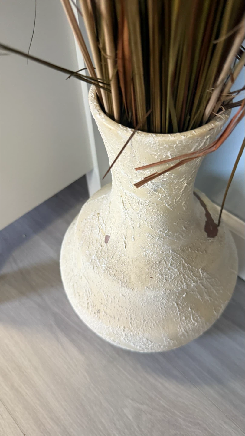 Textured Beige Ceramic Vase with Dried Floral Arrangement - photo 5