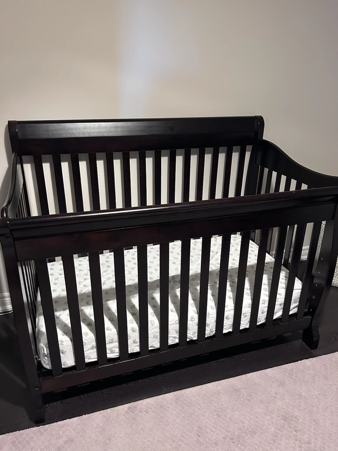 Dark Wood Crib and mattress