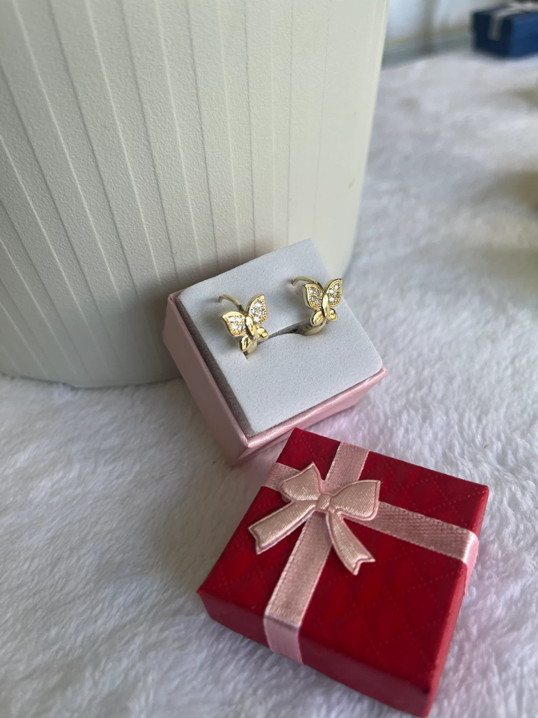 Gold Butterfly Earrings with Crystals - photo 2