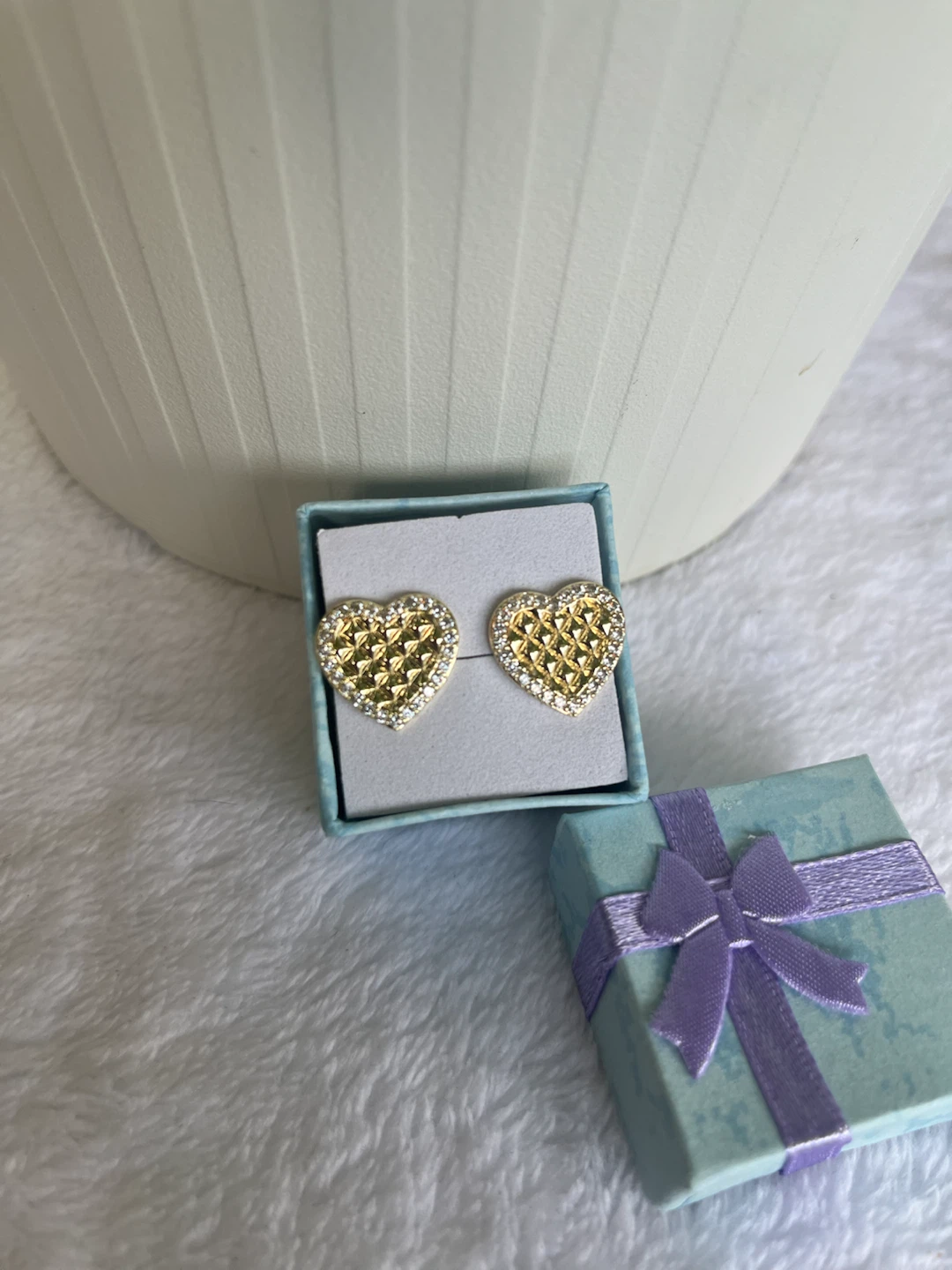 Gold Heart Earrings with Rhinestones