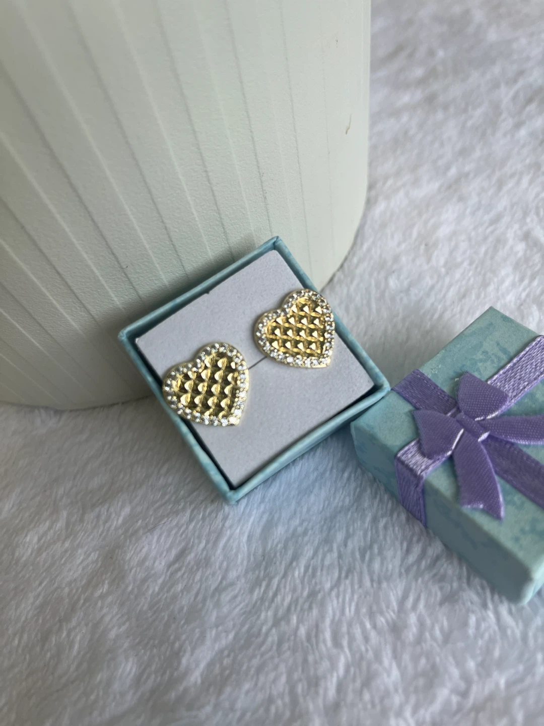 Gold Heart Earrings with Rhinestones - photo 2