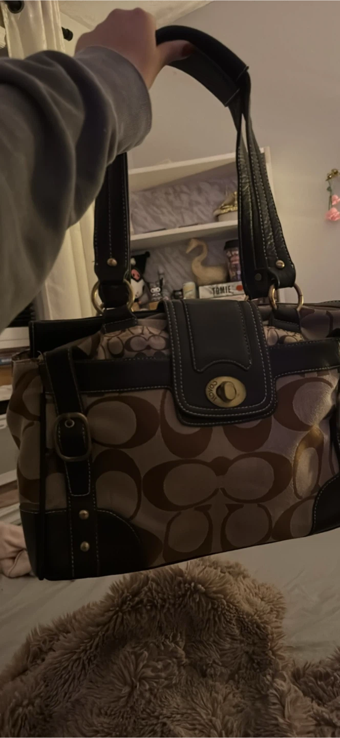 Coach Signature C Monogram Canvas & Leather Satchel Handbag