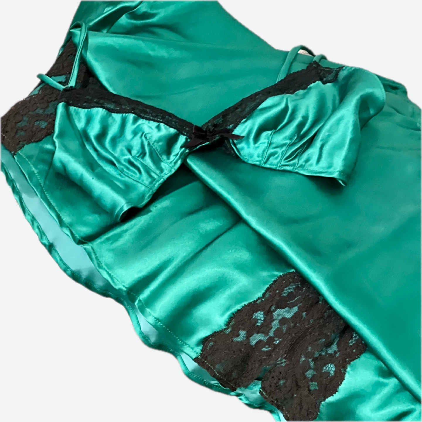 Emerald Green Silk Slip Skirt & Bralette Set