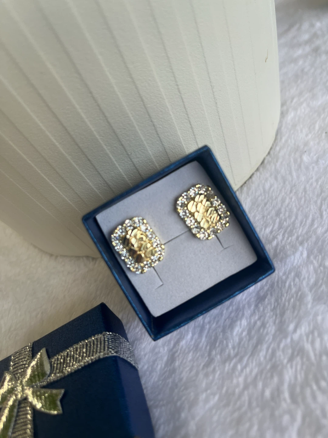 Gold Tone Rectangle Earrings with Rhinestone Border - photo 2