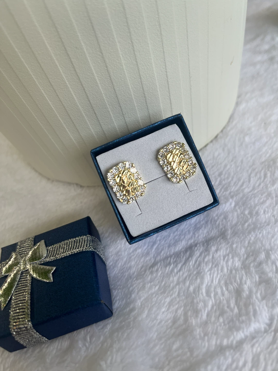 Gold Tone Rectangle Earrings with Rhinestone Border - photo 3