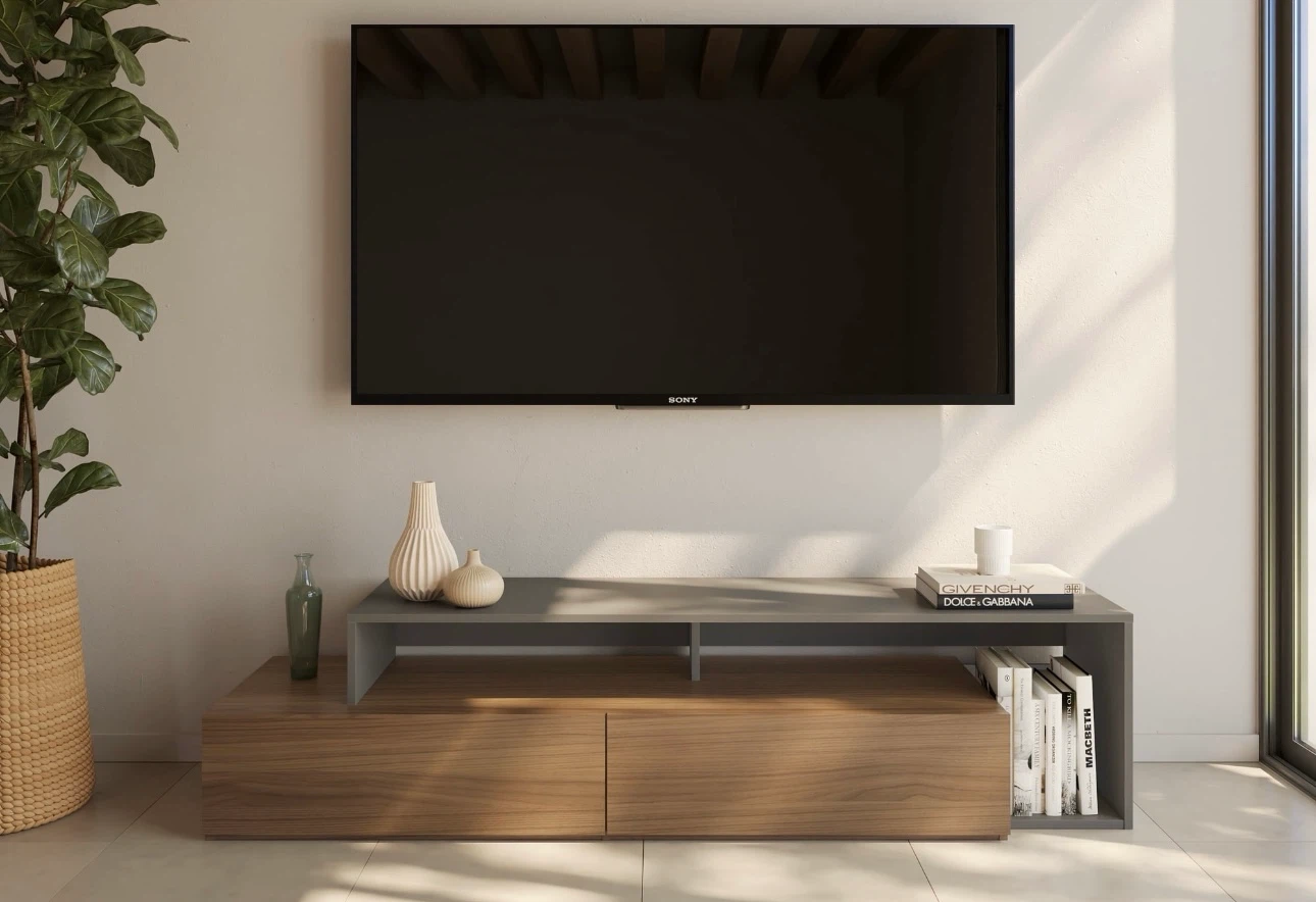 Modern Media Console with 2 Drawers -TV stand
