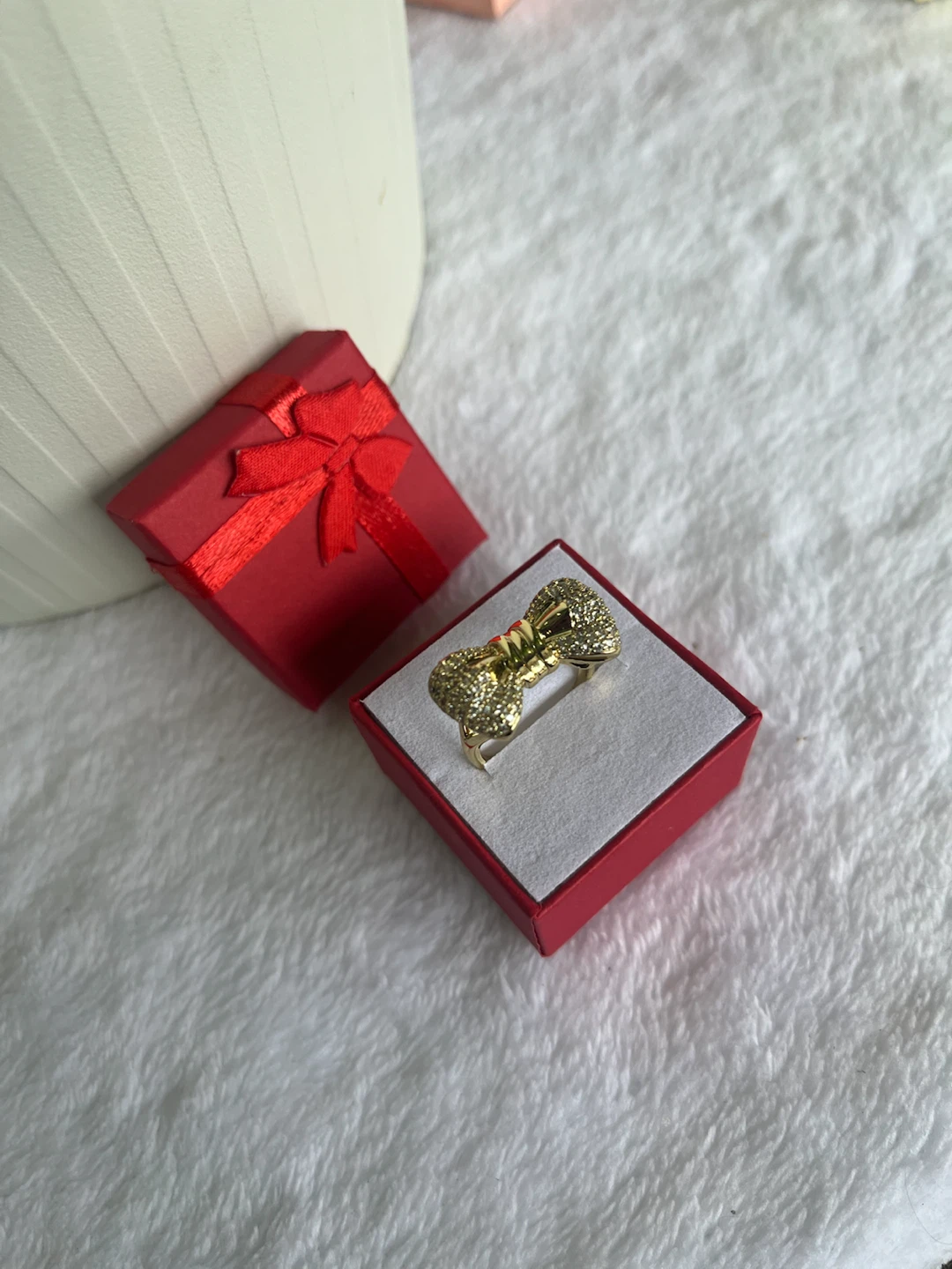Gold Tone Bow Ring with Crystals