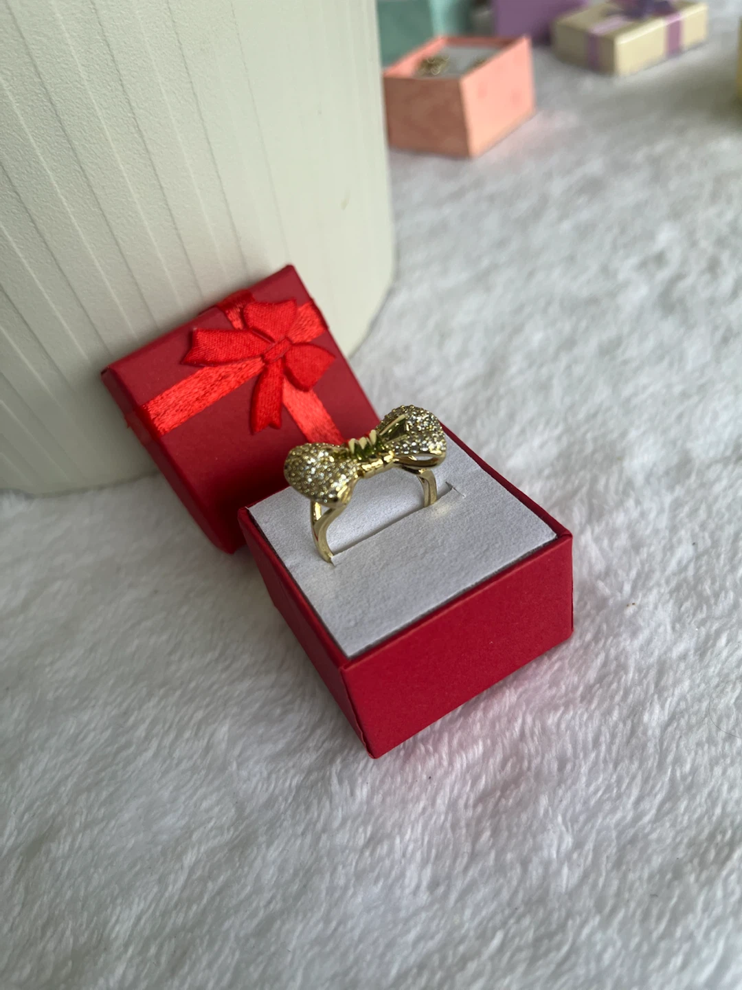 Gold Tone Bow Ring with Crystals - photo 3