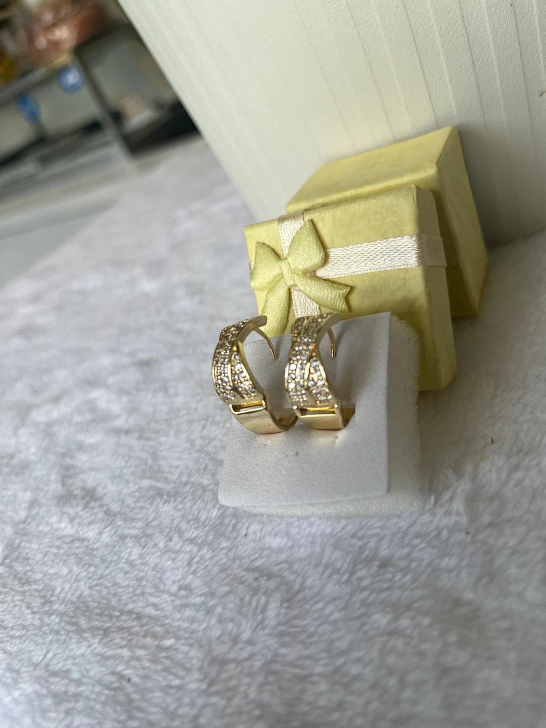 Gold Tone Hoop Earrings with Crystals