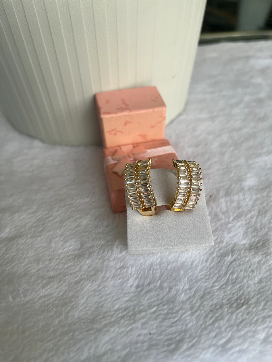 Gold Tone Hoop Earrings with Baguette Crystals