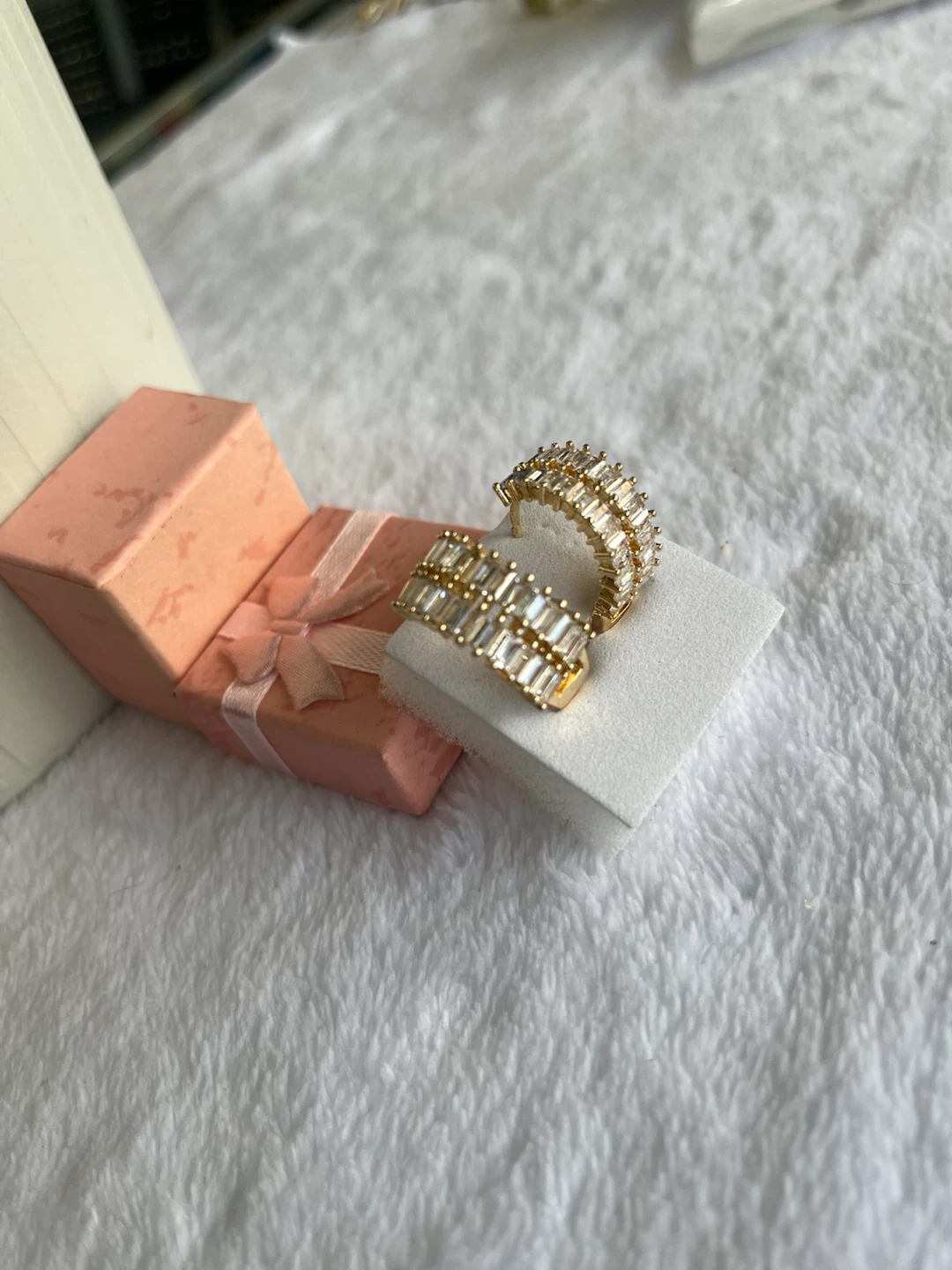Gold Tone Hoop Earrings with Baguette Crystals - photo 2