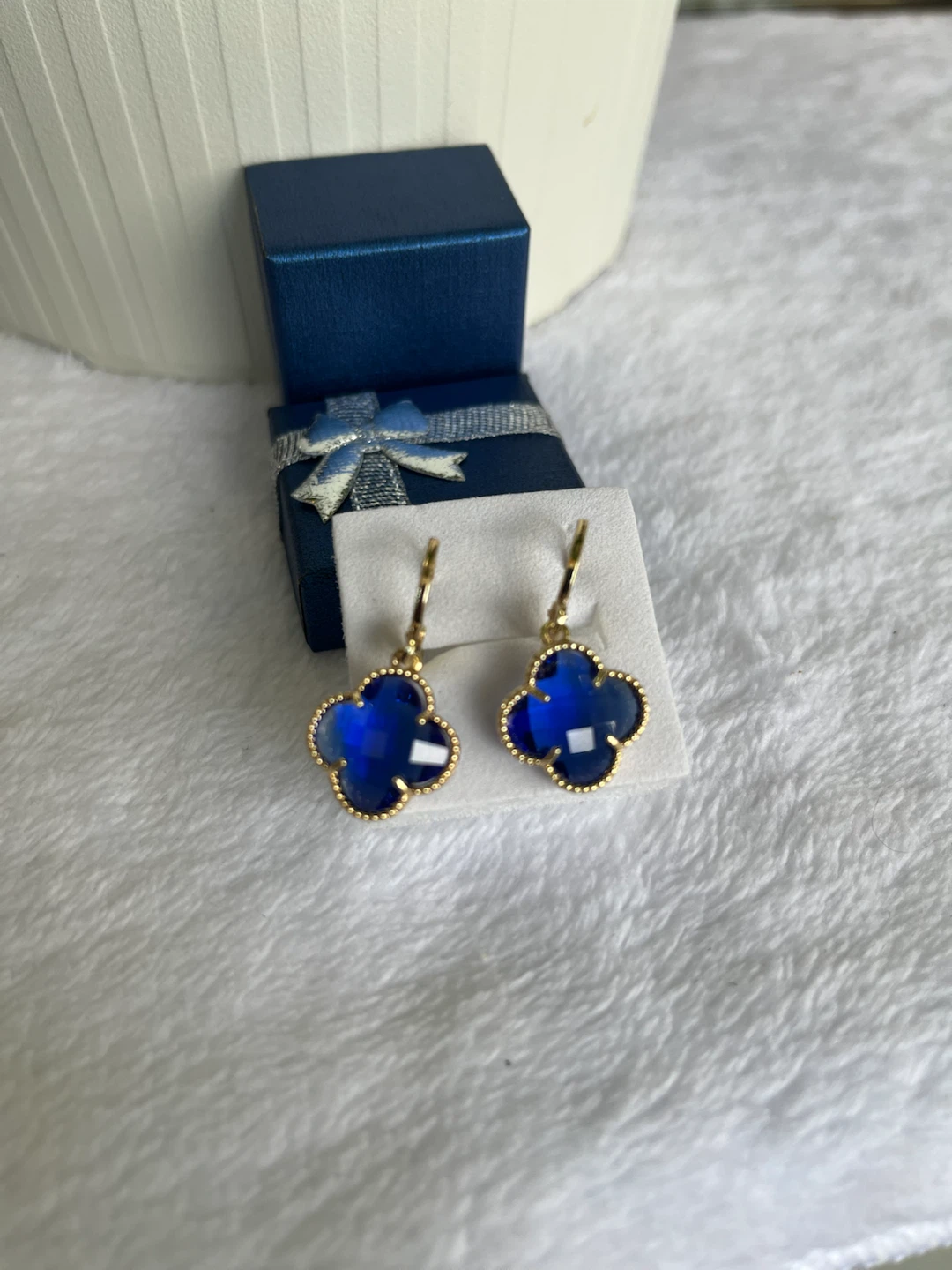 Blue Clover Earrings with Gift Box