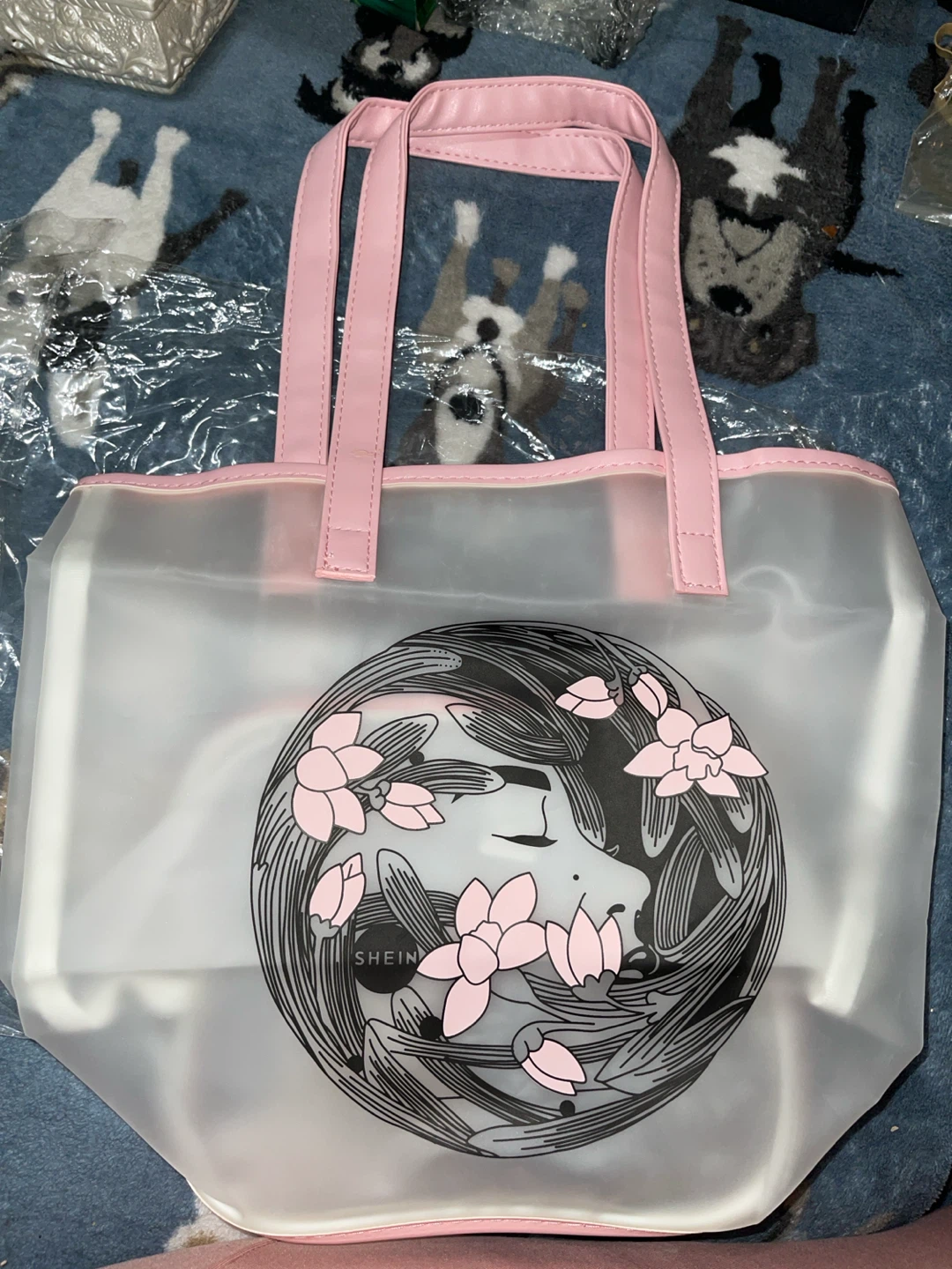 Clear Vinyl Tote Bag with Pink Faux Leather Trim - photo 2