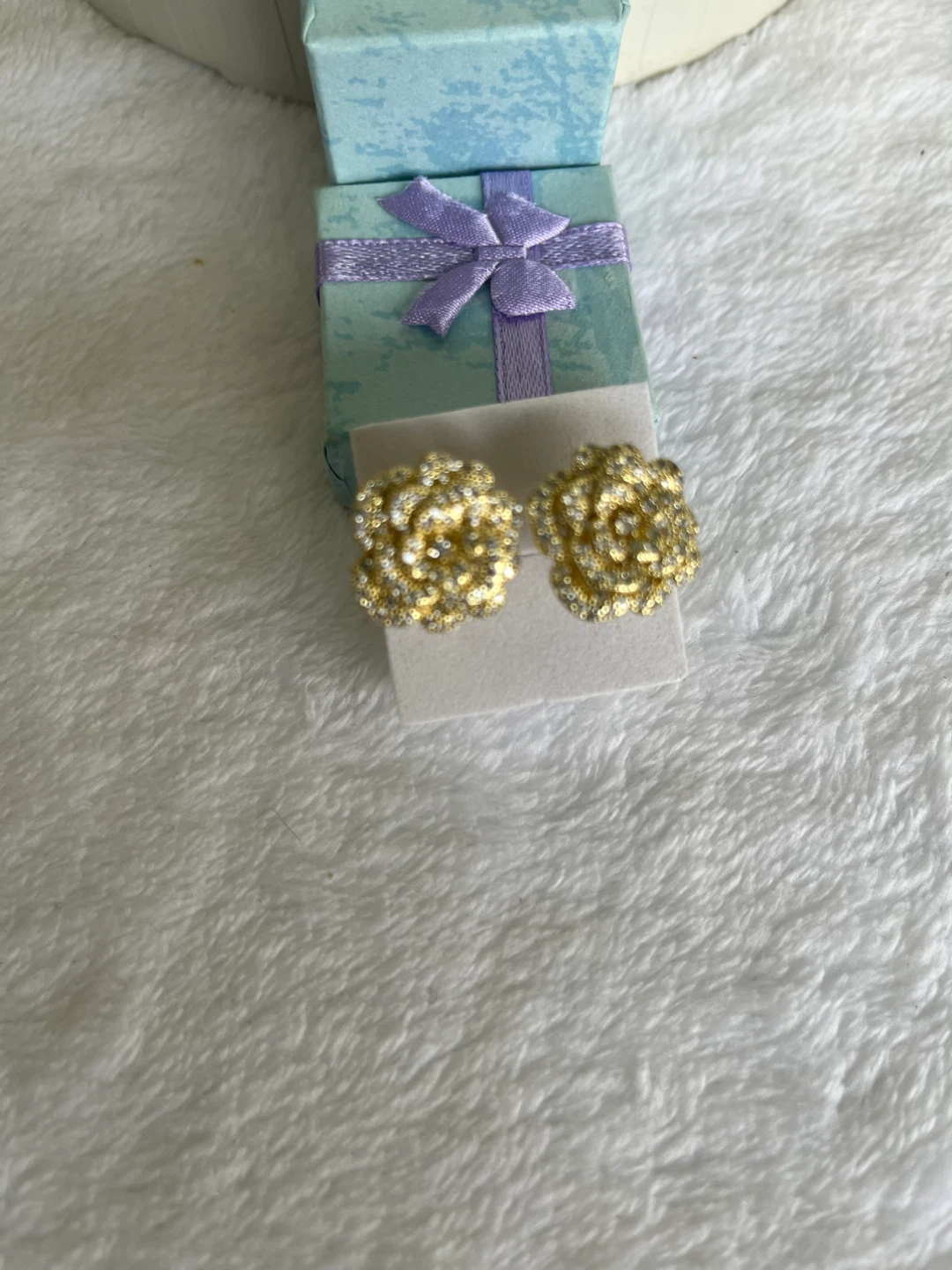 Gold Rose Stud Earrings with Rhinestones - photo 2