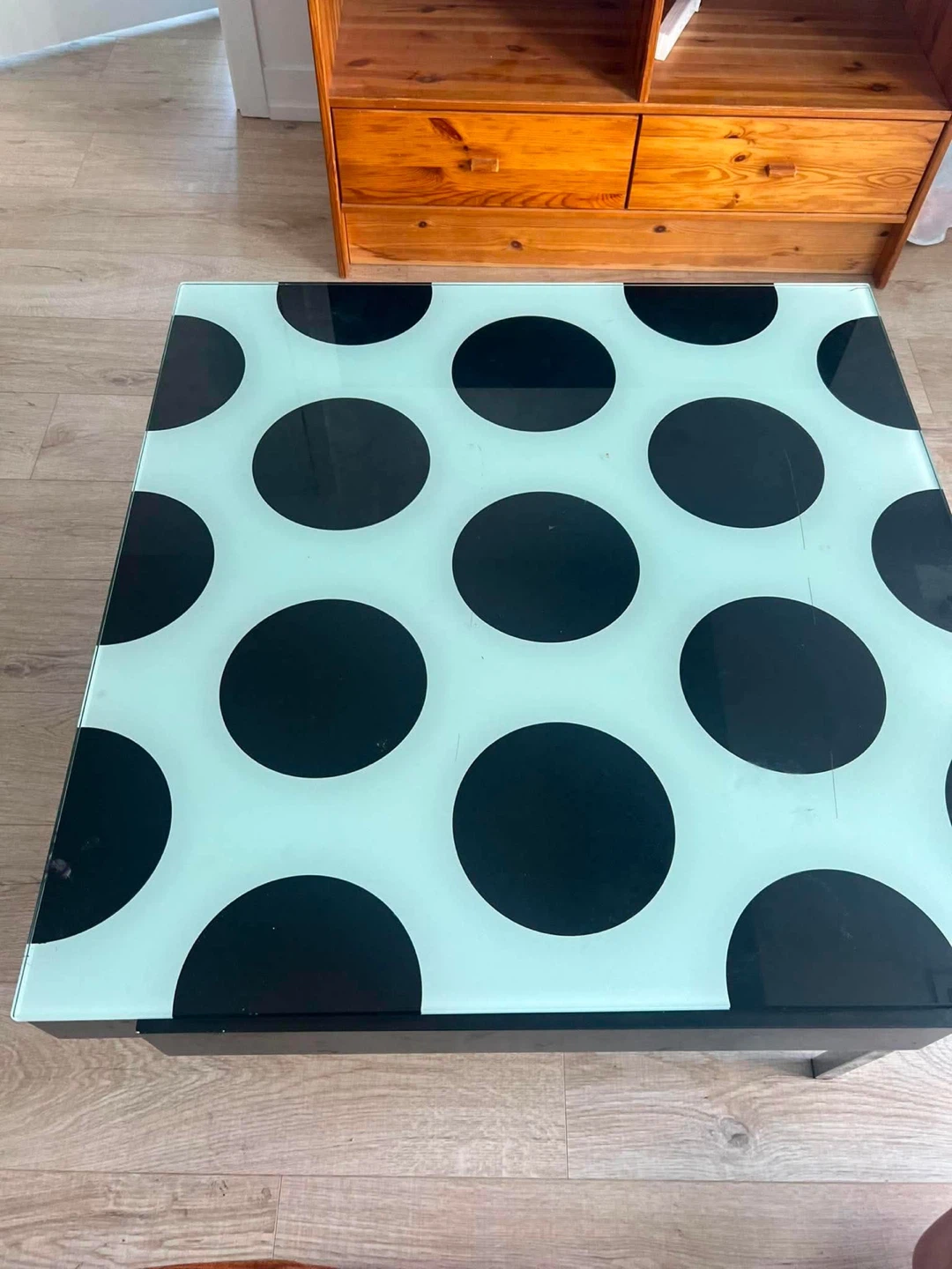 Coffee Table with Black Polka Dots and Glass Top