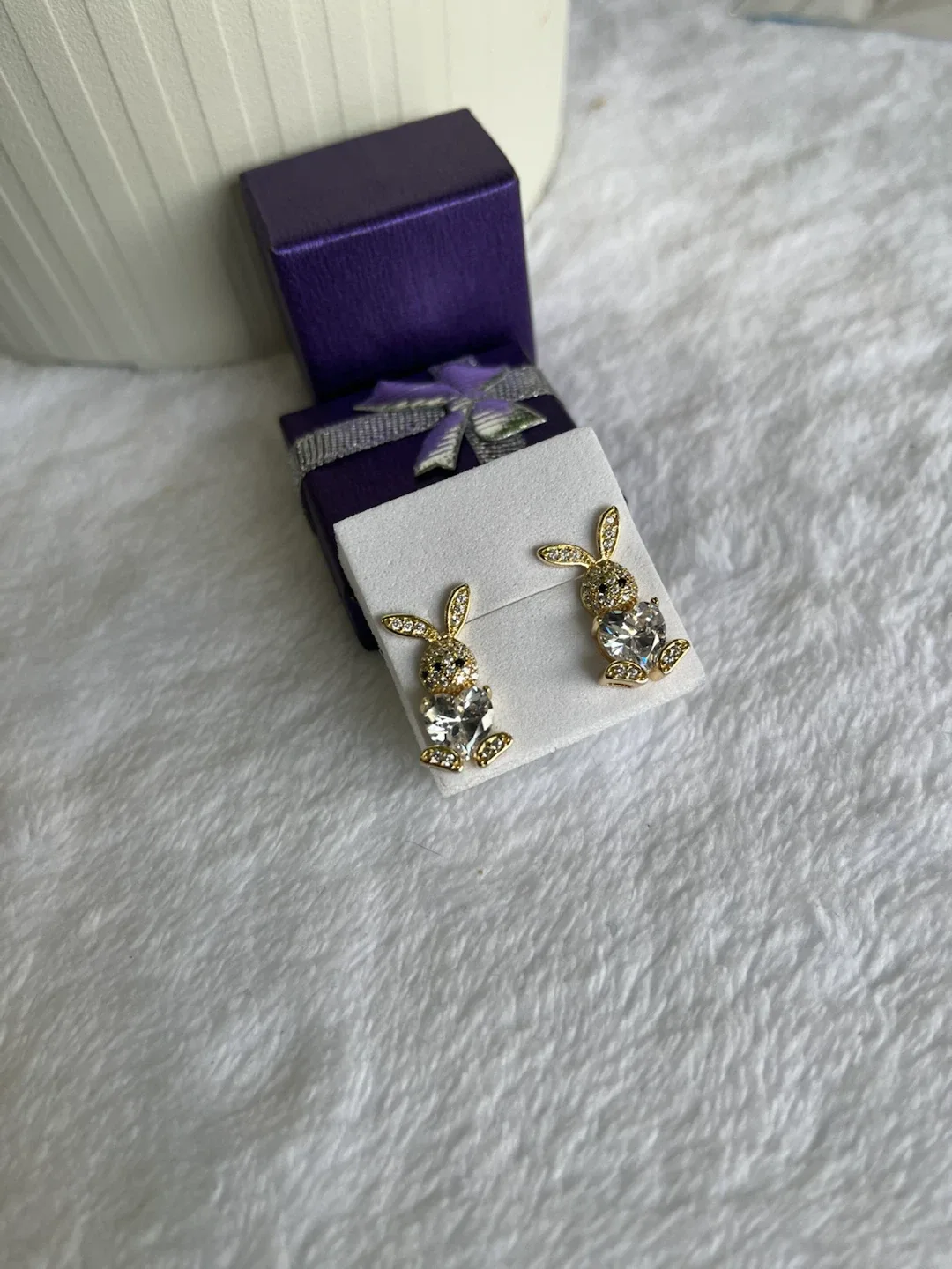 Gold Bunny Stud Earrings with Clear Stones