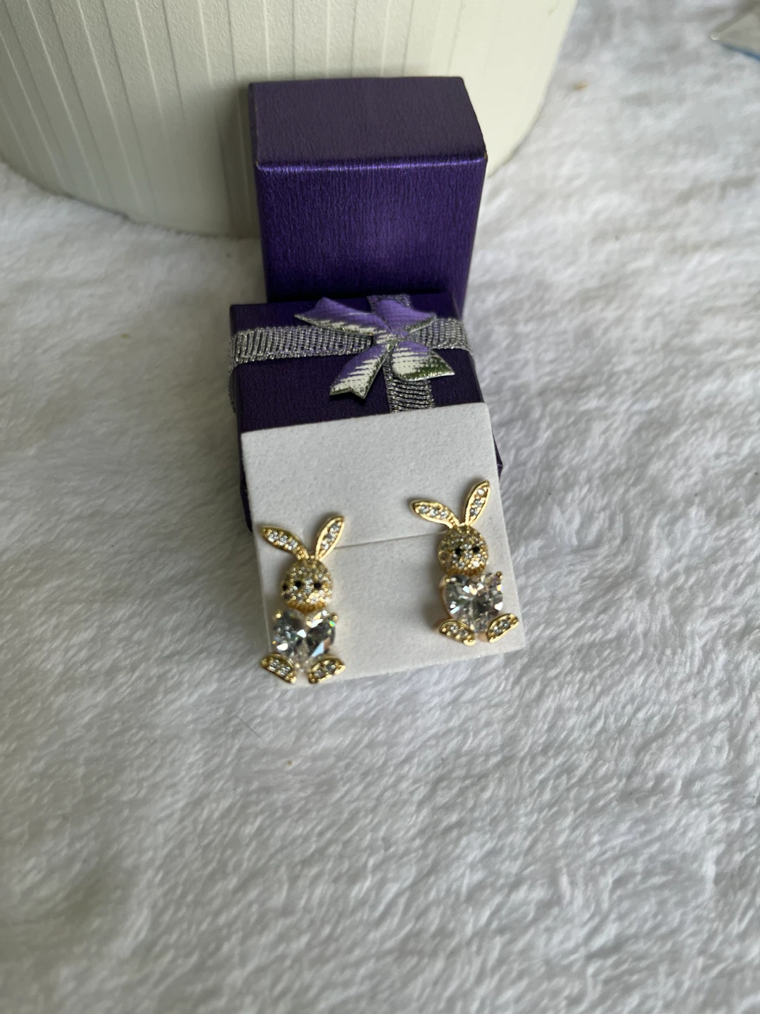 Gold Bunny Stud Earrings with Clear Stones - photo 2